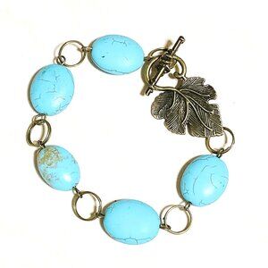 2/$20, Genuine Dyed Howlite Bracelet, Genuine Gemstone + Bronze Grape Leaf Clasp